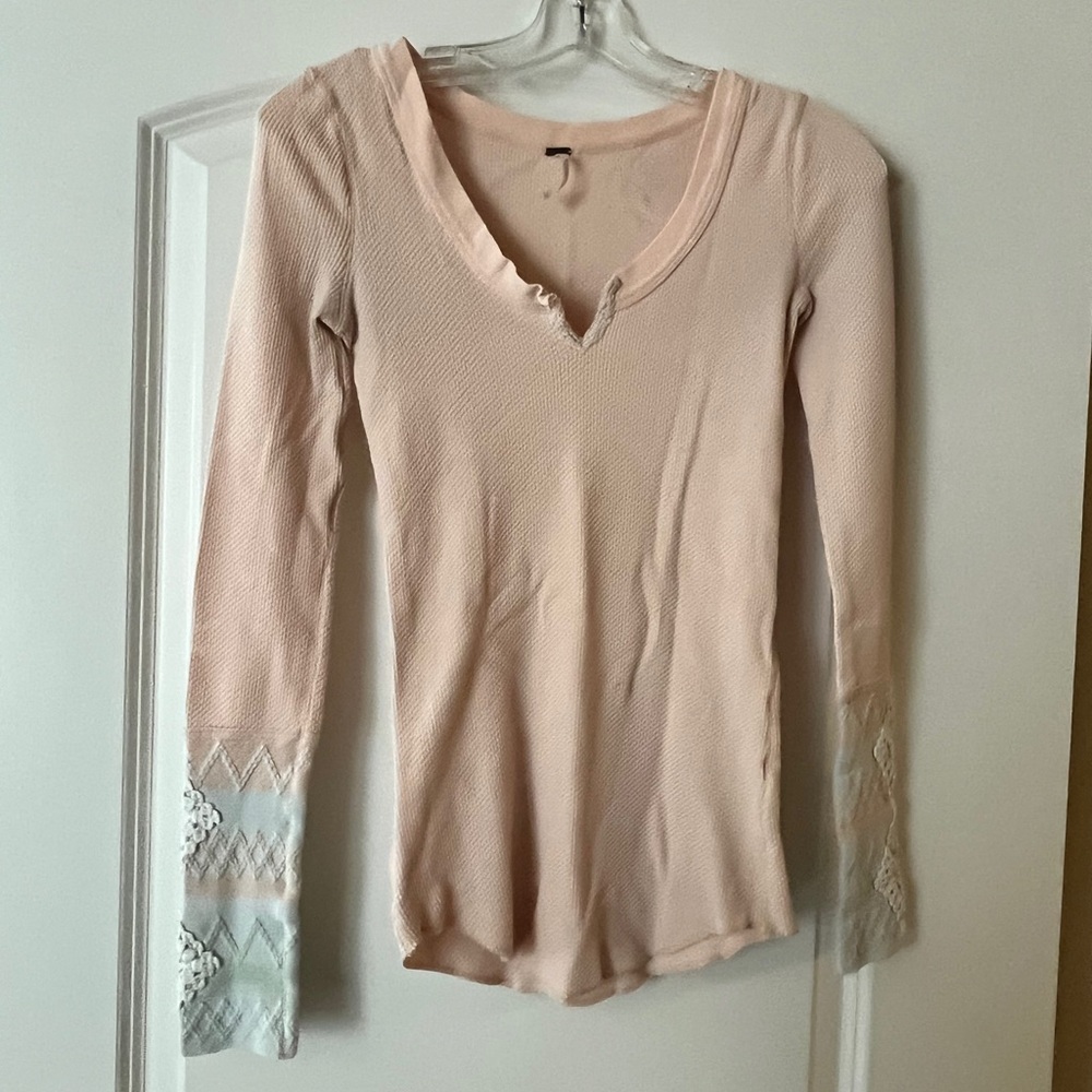 Free People Blush Long Sleeve Top with Lace Cuffs
